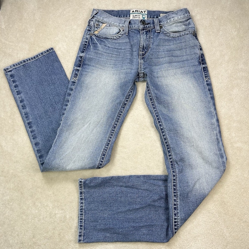Ariat Jeans Mens 31x36 Denim M7 Slim Straight Cowboy Western Thick Stitch